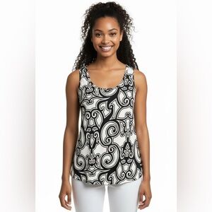 Strazzi Black White Scroll Print Sleeveless Tank Top Size M
